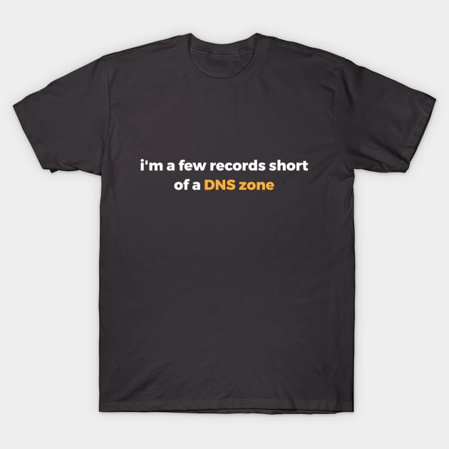 I'm A Few Records Short Of A DNS Zone T-Shirt by CHADDINGTONS